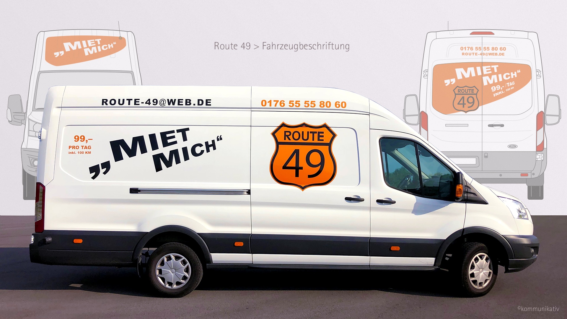 Werbeagentur Beckum Kommunikativ - Fahrzeugbeschriftung als Werbung für Route49